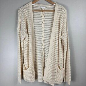 Charming Charlie Ivory Crochet Rope Back Detail Cardigan Sweater